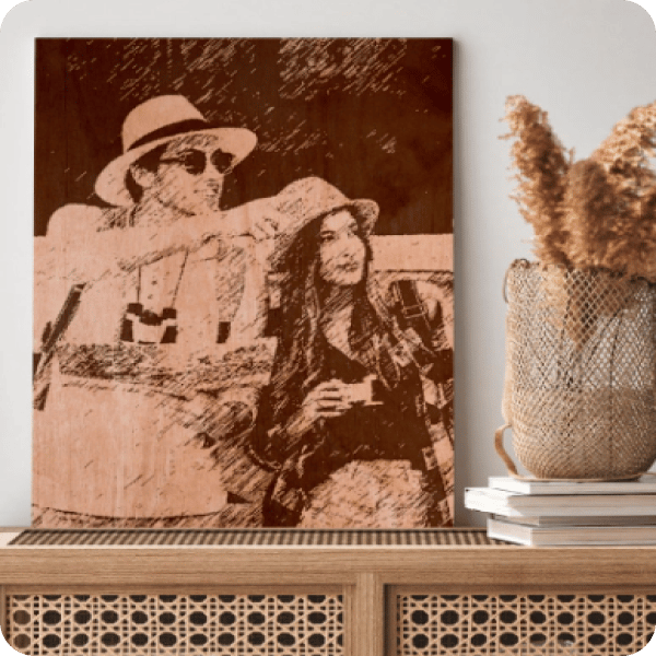 Canvas portrait of a couple graded in a brown filter