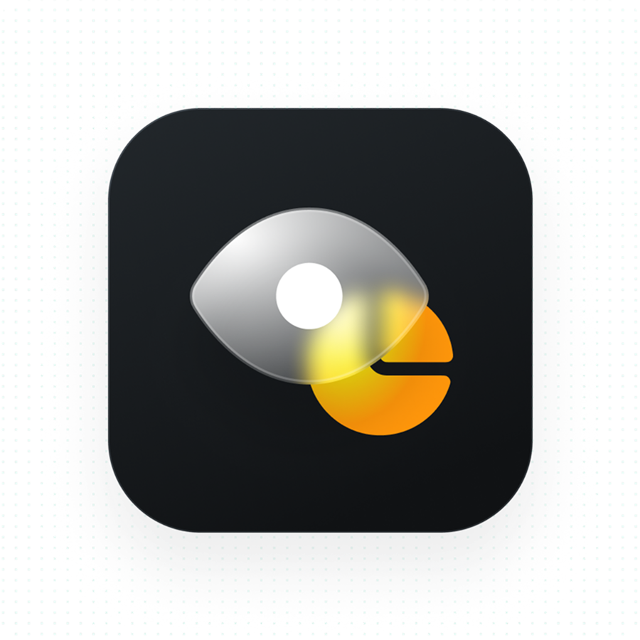 Grey eye graphic with a yellow icon behind it